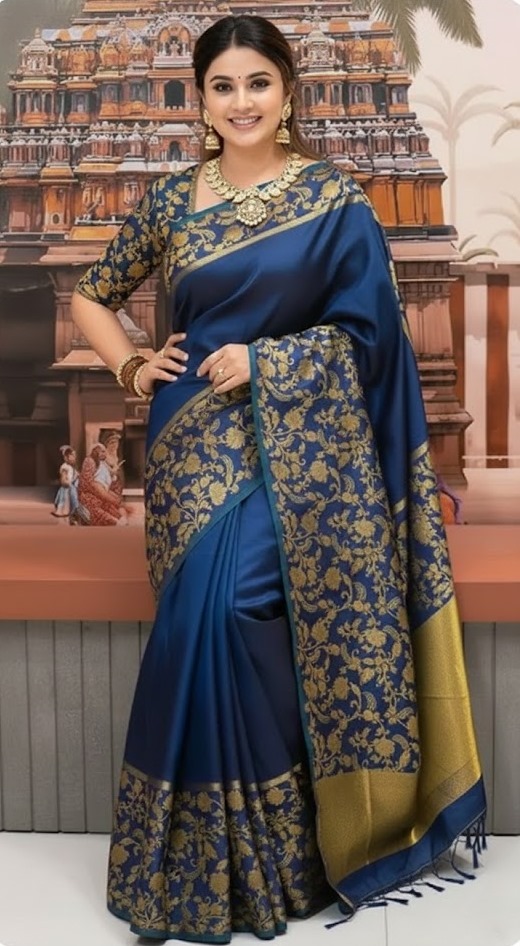 Premium Pure Katan Silk Banarasi Saree (Zari Weaving) with a matching blouse piece 7023