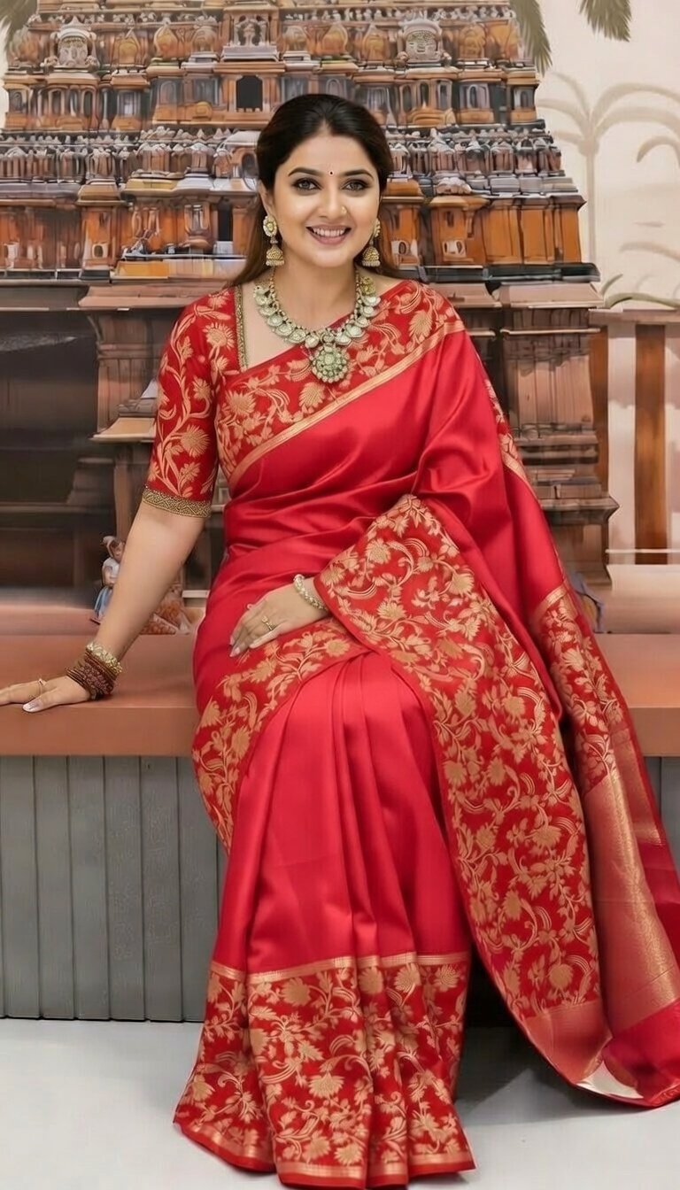 Premium Pure Katan Silk Banarasi Saree deep pink with golden zari design and border 7026